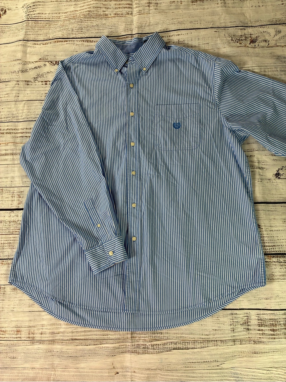 Chaps Ralph Lauren Men’s Button Down Size 2XB Blue White Stripe Long Sleeves